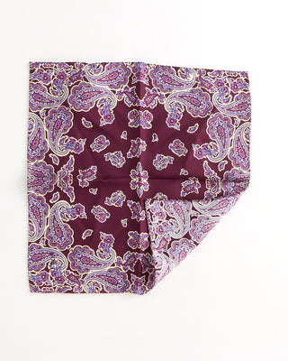 Eton Paisley Print Silk Pocket Square Burgundy  1