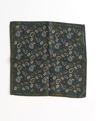 Eton Paisley Print Silk Pocket Square Green 