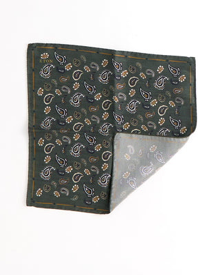Eton Paisley Print Silk Pocket Square Green  1