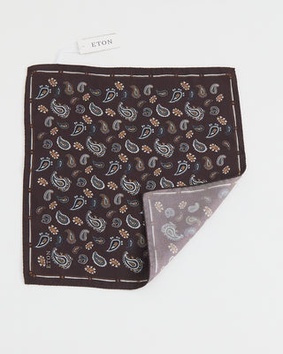 Eton Paisley Print Silk Pocket Square Chocolate 1 1