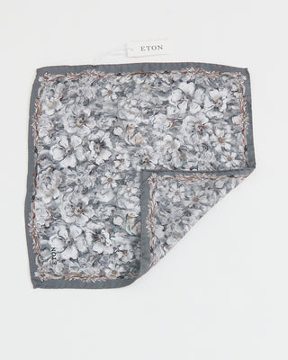 Eton Floral Print Silk Pocket Square Grey 1 1