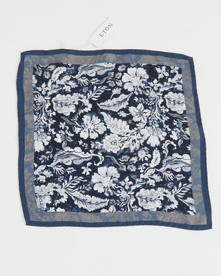 Eton Floral Print Silk Pocket Square Navy 1
