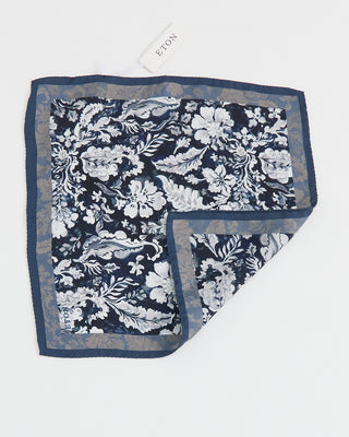 Eton Floral Print Silk Pocket Square Navy 1 1