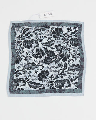 Eton Floral Print Silk Pocket Square Silver 1