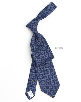 Eton Navy Blue Medallion Pattern Silk Tie Navy 