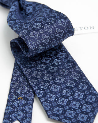 Eton Navy Blue Medallion Pattern Silk Tie Navy  1