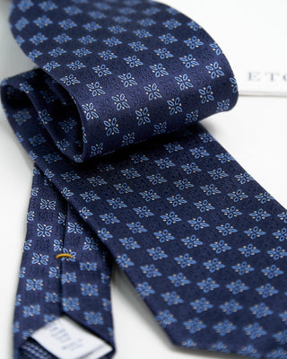 Eton Navy Blue Floral Silk Tie Navy  1