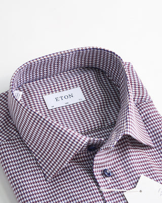 Eton Twill Houndstooth Slim Shirt Red  1