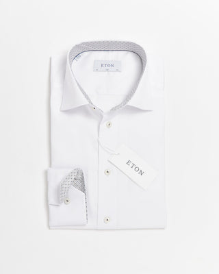 Eton Signature Twill Slim Shirt W Geometric Trim White 0