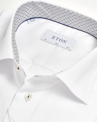 Eton Signature Twill Slim Shirt W Geometric Trim White 0 1