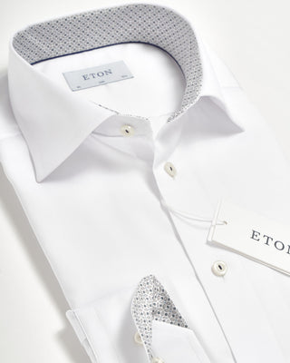 Eton Signature Twill Slim Shirt W Geometric Trim White 0 2