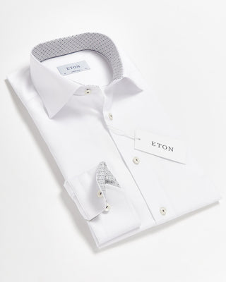 Eton Signature Twill Contemporary Shirt W Geometric Trim White 0 2