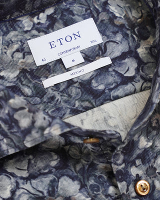 Eton Floral Print Merino Wool Contemporary Shirt Blue  1