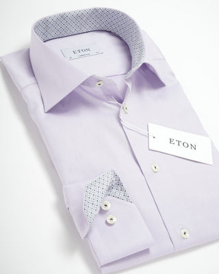 Eton Fine Twill Contemporary Shirt W Geometric Contrast Mauve 0 2