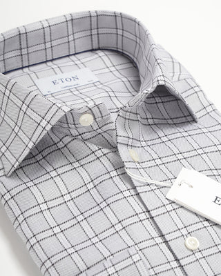 Eton Check Twill Contemporary Shirt Grey 0 2