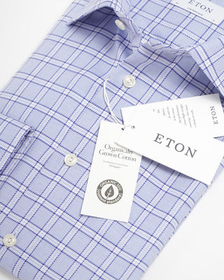 Eton Check Twill Contemporary Shirt Blue 0