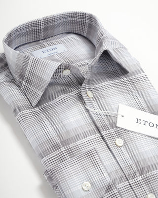 Eton King Twill Bold Check Contemporary Shirt Grey 0 1