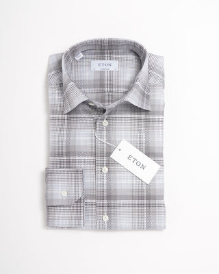 Eton King Twill Bold Check Contemporary Shirt Grey 0 3