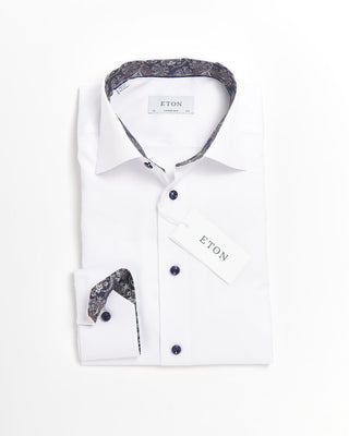 Eton Signature Twill Contemporary Shirt W Paisley Trim White 0