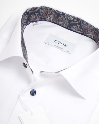 Eton Signature Twill Contemporary Shirt W Paisley Trim White 0 1