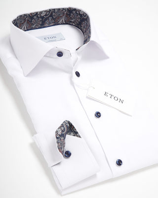 Eton Signature Twill Contemporary Shirt W Paisley Trim White 0 2