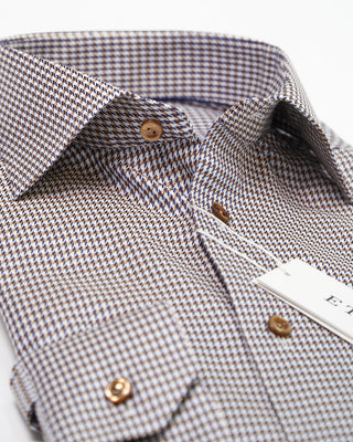 Eton Twill Houndstooth Contemporary Shirt Brown 