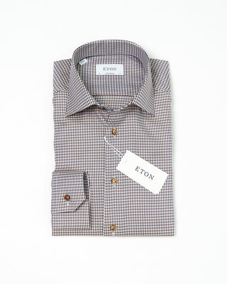 Eton Twill Houndstooth Contemporary Shirt Brown  2