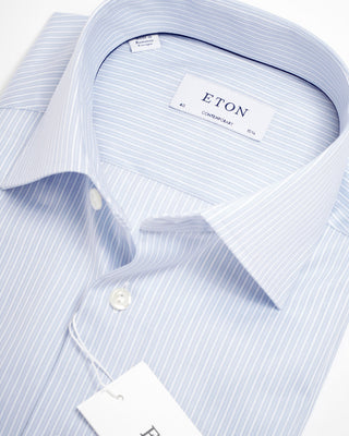 Eton Reverse Striped Twill Contemporary Shirt Light Blue 0 1