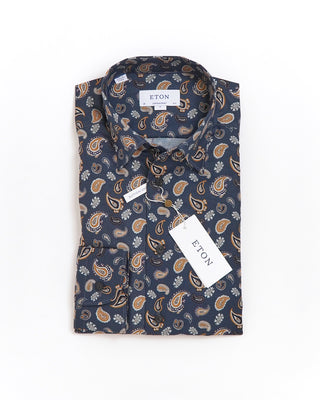 Eton Paisley Print Lightweight Flannel Contemporary Shirt Turquoise 