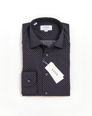 Eton Geometric Print Signature Twill Contemporary Shirt Black  1