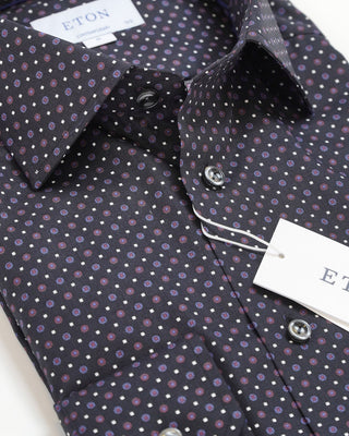 Eton Geometric Print Signature Twill Contemporary Shirt Black  2