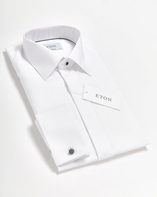 Eton Pin Dot Fine Piqué Contemporary Evening Shirt White 0 1
