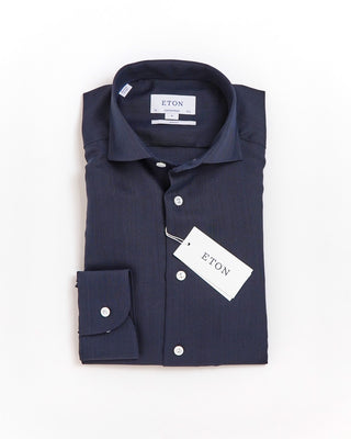 Eton Solid Contemporary Merino Wool Shirt Navy 