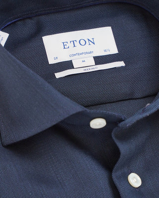 Eton Solid Contemporary Merino Wool Shirt Navy  1
