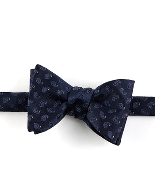 Eton Dark Blue Paisley Silk Bow Tie   Ready Tied Navy 