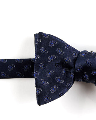 Eton Dark Blue Paisley Silk Bow Tie   Ready Tied Navy  1