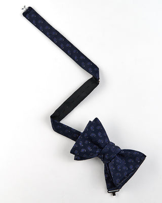 Eton Dark Blue Paisley Silk Bow Tie   Ready Tied Navy  2