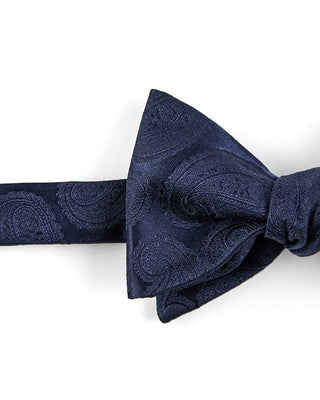 Eton Navy Blue Paisley Silk Bow Tie   Ready Tied Navy  1