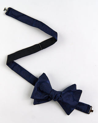 Eton Navy Blue Paisley Silk Bow Tie   Ready Tied Navy  2