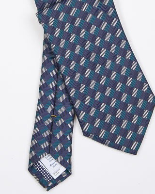 Eton Dark Blue Micro Check Woven Silk Tie Navy  1