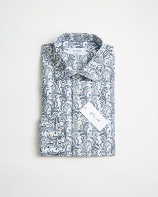 Eton Light Blue Floral Signature Twill Contemporary Shirt Light Blue 0