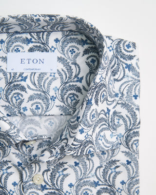Eton Light Blue Floral Signature Twill Contemporary Shirt Light Blue 0 3