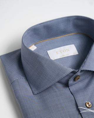 Eton Blue Houndstooth Merino Wool Contemporary Shirt Blue 1038