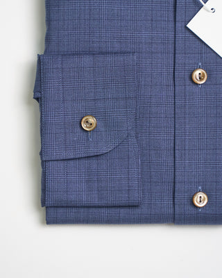 Eton Mid Blue Check Merino Wool Contemporary Shirt Blue 0 1