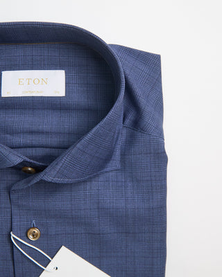 Eton Mid Blue Check Merino Wool Contemporary Shirt Blue 0 3