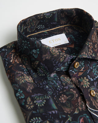 Eton Midnight Floral Merino Wool Contemporary Shirt Midnight 0 3