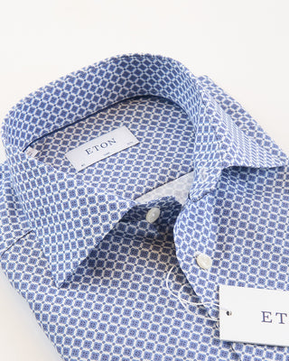 Eton Medallion Print Slim Shirt Blue  2