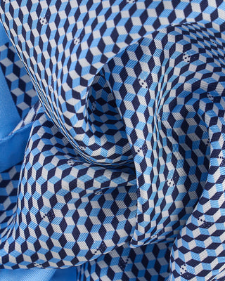 Eton Mid Blue Geometric Silk Pocket Square Blue 322