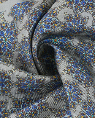 Eton Mid Grey Medallion Print Silk Pocket Square Grey 296