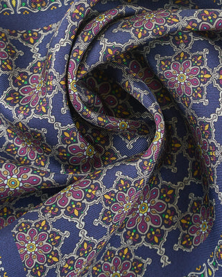 Eton Navy Blue Medallion Print Silk Pocket Square Navy 341